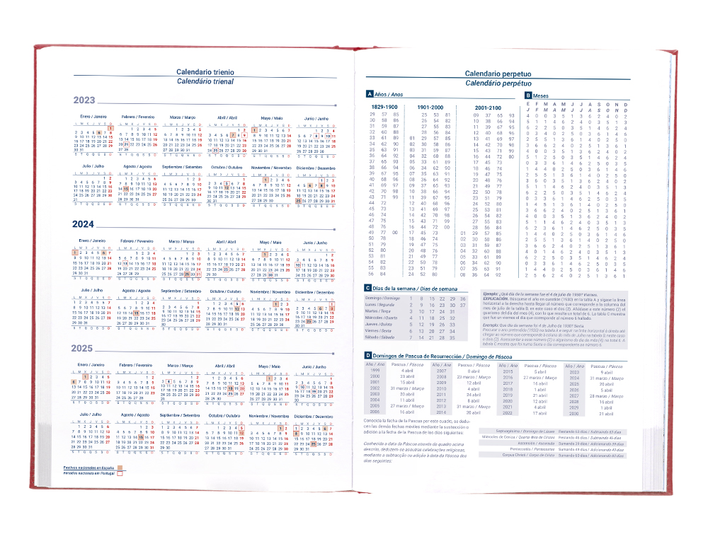 AGENDA ENCUADERNADA LIDERPAPEL CRETA 15X21 CM 2024 DIA PAGINA COLOR ROJO PAPEL 70 GR