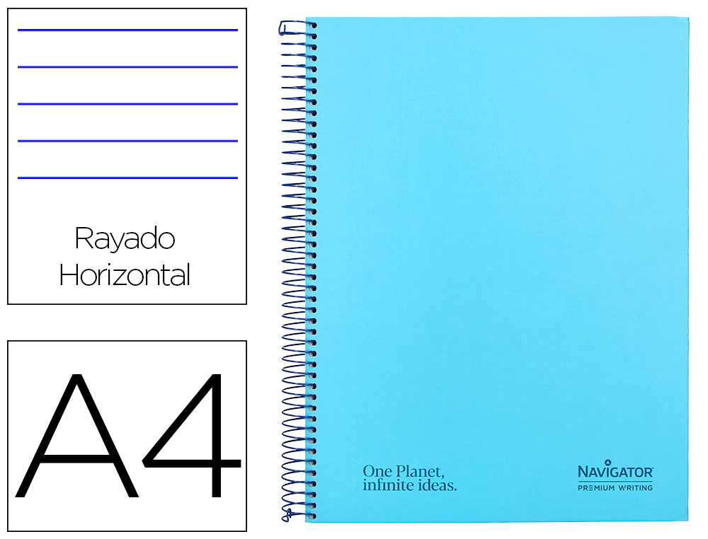 CUADERNO ESPIRAL NAVIGATOR A4 MICRO TAPA FORRADA 80H 80GR HORIZONTAL 1 BANDA COLOR CELESTE