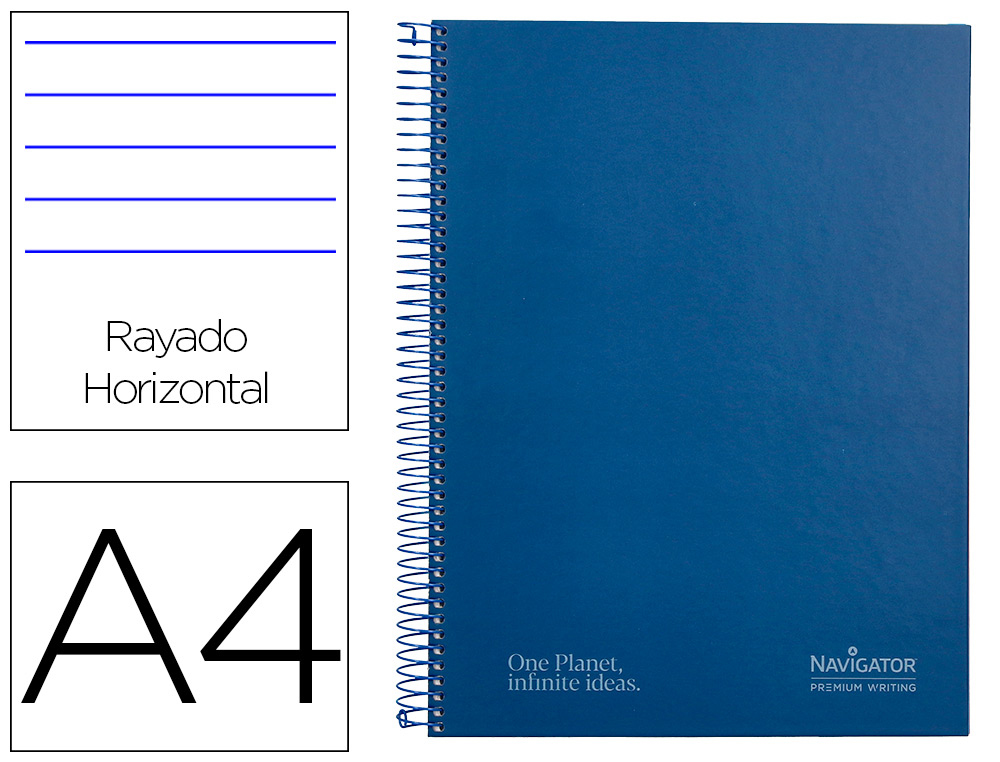 CUADERNO ESPIRAL NAVIGATOR A4 MICRO TAPA FORRADA 80H 80GR HORIZONTAL 1 BANDA COLOR AZUL MARINO