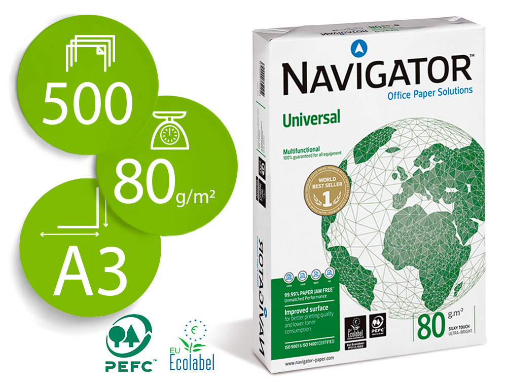 PAPEL FOTOCOPIADORA NAVIGATOR DIN A3 80 GRAMOS PAPEL MULTIUSO INK-JET Y LASERPAQUETE DE 500 HOJAS