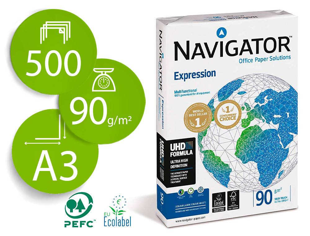 PAPEL FOTOCOPIADORA NAVIGATOR DIN A3 90 GRAMOS PAPEL MULTIUSO INK-JET Y LASERPAQUETE DE 500 HOJAS