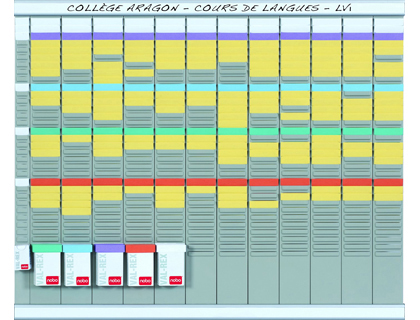KIT PLANIFICACION DE TARJETAS T NOBO 66X80 CM 12 COLUMNAS 2X32 RANURAS + 500 TARJETAS T N2 COLORES SURTIDOS + 100