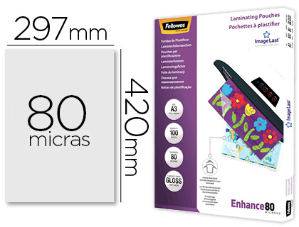 BOLSA DE PLASTIFICAR FELLOWES BRILLO DIN A3 80 MICRAS PACK 100 UNIDADES