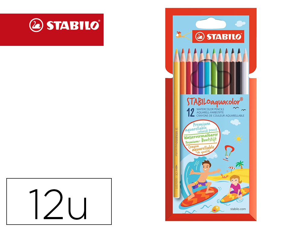 LAPICES DE COLORES STABILO AQUACOLOR ACUARELABLES ESTUCHE CARTON DE 12 COLORES SURTIDOS