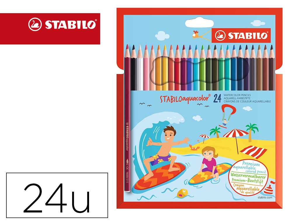 LAPICES DE COLORES STABILO AQUACOLOR ACUARELABLES ESTUCHE CARTON DE 24 COLORES SURTIDOS