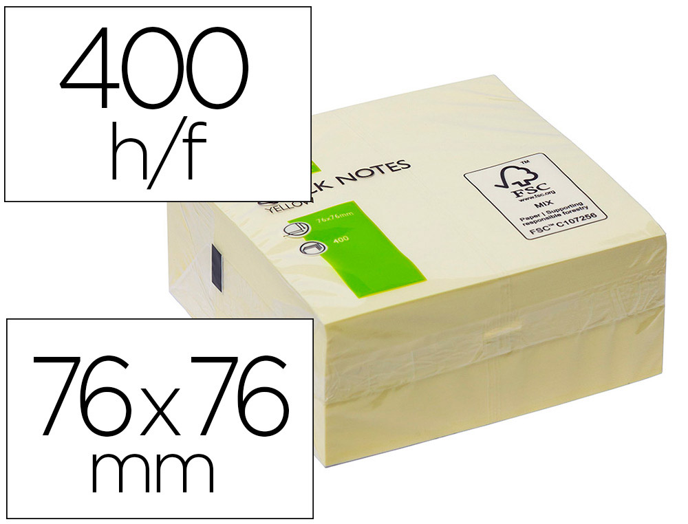 BLOC DE NOTAS ADHESIVAS QUITA Y PON Q-CONNECT 76X76 MM AMARILLO CON 400 HOJAS