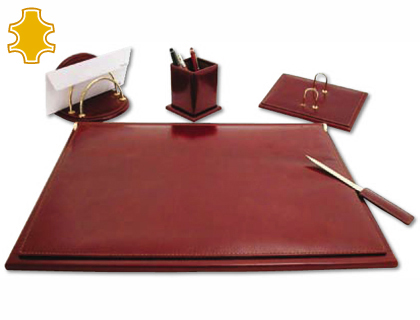 ESCRIBANIA SOBREMESA Q-CONNECT ARTESANIA DE PIEL JUEGO DE 5 PIEZAS 40X53,5X2,7 CM BASE DE MADERA FABRICADA EN UBRIQUE
