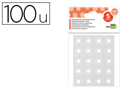 ARANDELAS AUTOADHESIVAS BLANCAS LIDERPAPEL SOBRE DE 100 UNIDADES